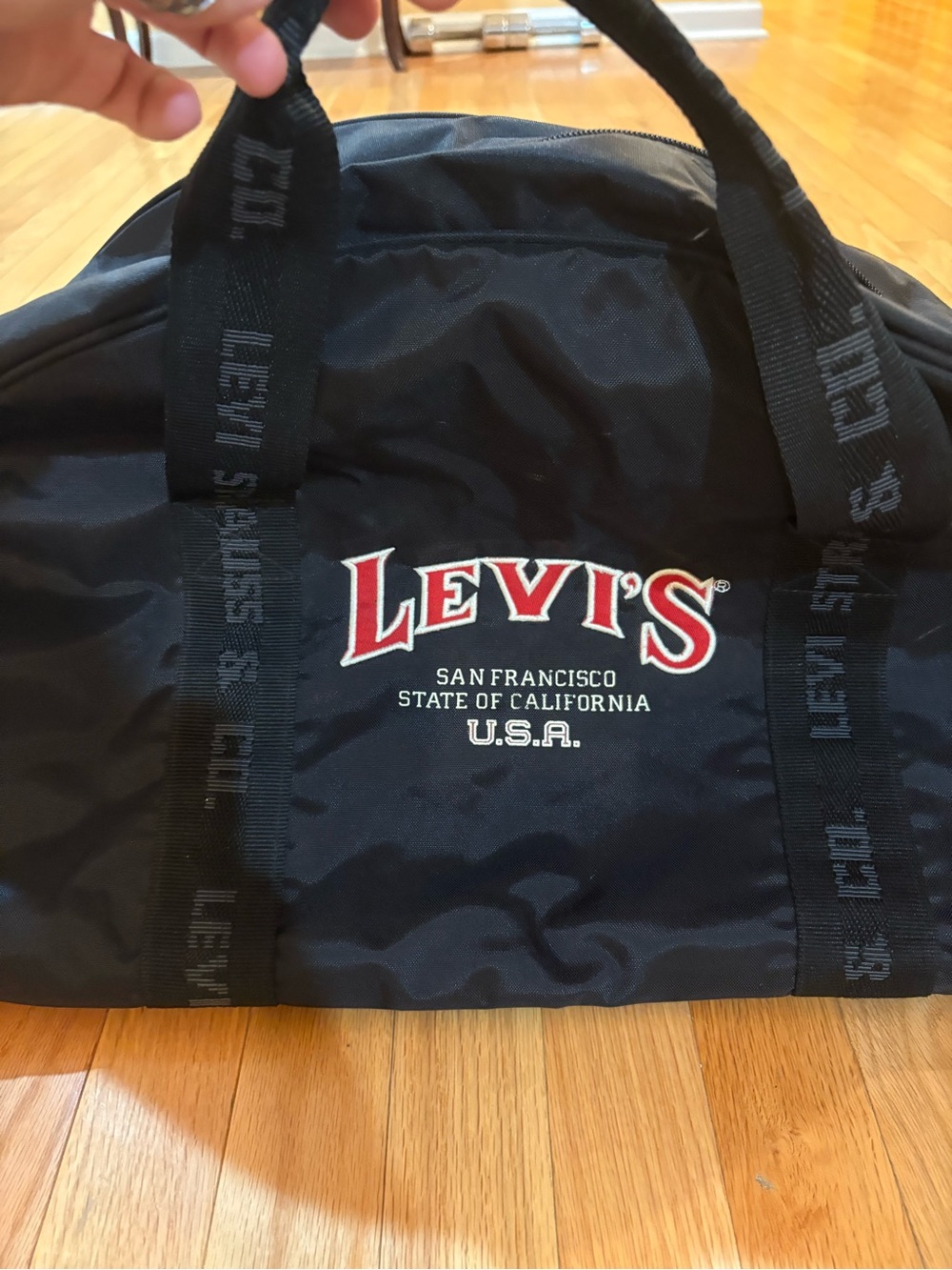 Vintage Levis Duffle Bag Black Gym Travel Weekender Carry On Adjustable Strap